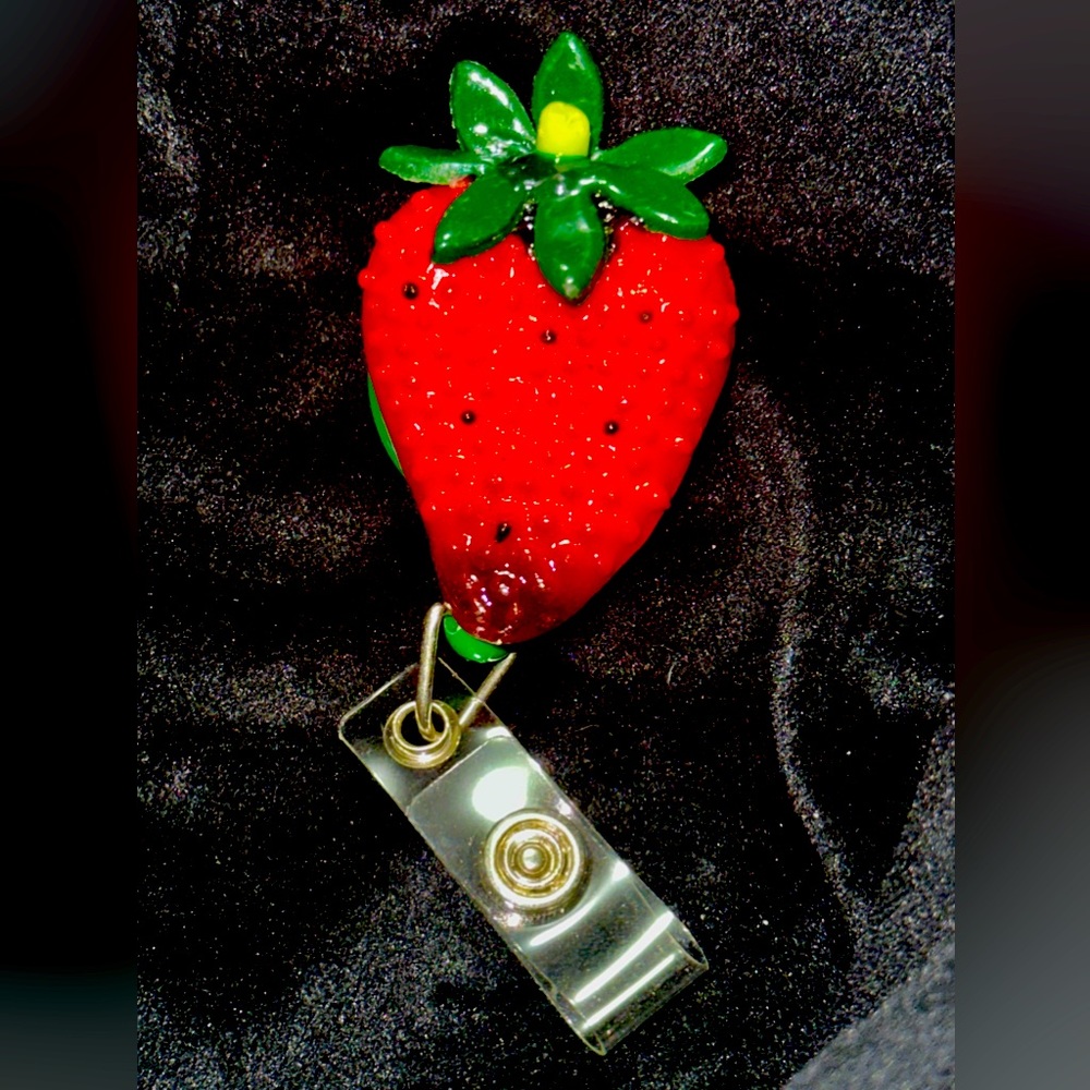 Hand made strawberry badge reel